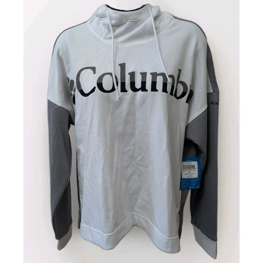 Columbia Logo‎ French Terry Hoodie Woman's Size Medium White Gray NWT